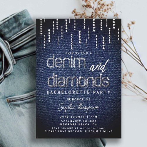 Denim Diamonds Glam Drip Classy Chic Bachelorette Invitation