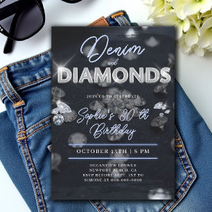 Denim Diamonds Glam Glow Classy 30th Birthday Invitation