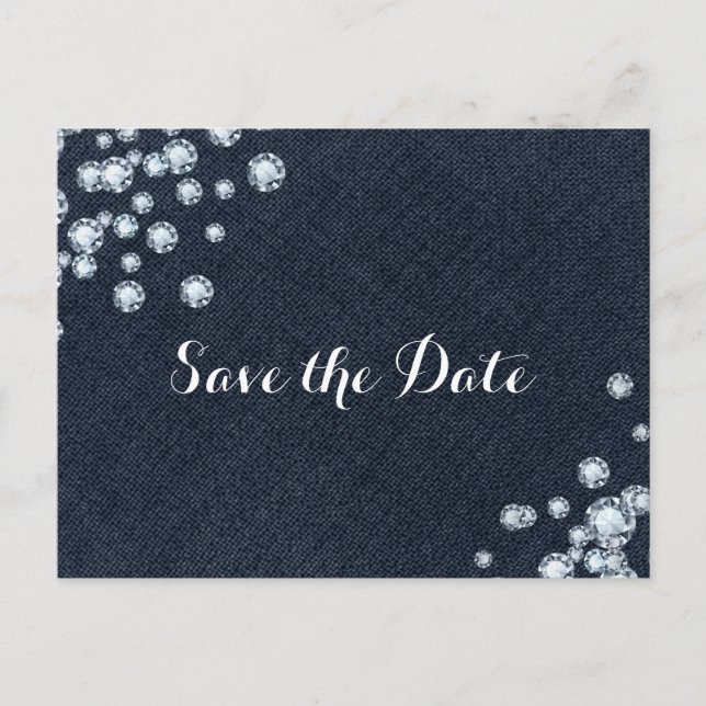 Denim & Diamonds  Glam Party Save the Date Announcement Postcard (Front)