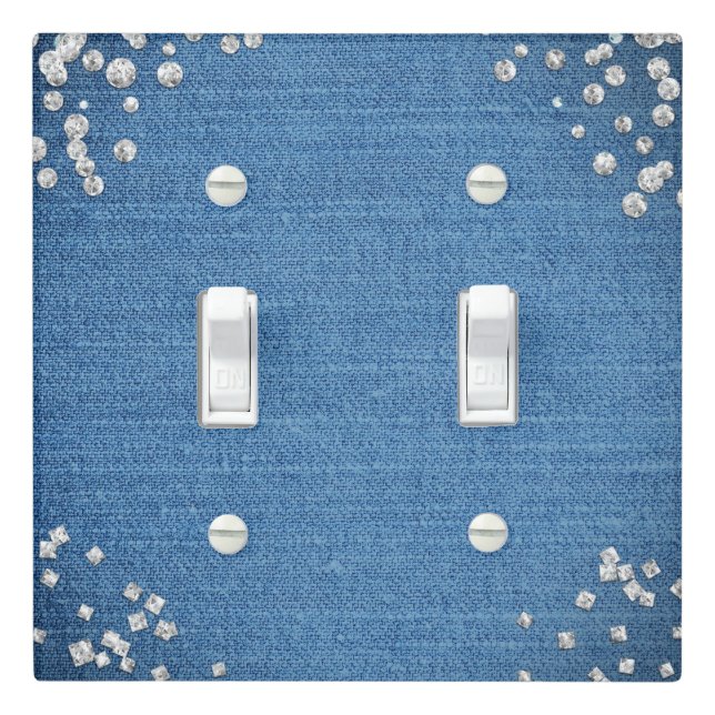 Denim & Diamonds Glam Scattered Bling Bedroom Light Switch Cover (In Situ)