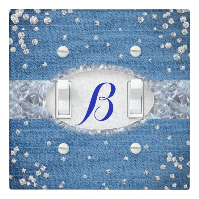 Denim & Diamonds Glam Scattered Bling Bedroom Light Switch Cover (In Situ)