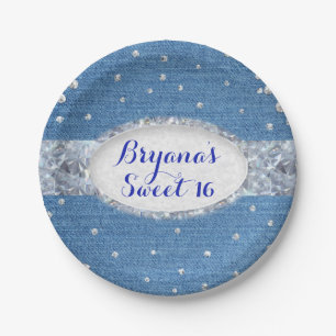 Denim & Diamonds Glam Scattered Bling Custom Party Paper Plates