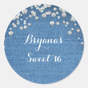 Denim & Diamonds Glam Scattered Bling Favor Classic Round Sticker