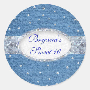 Denim & Diamonds Glam Scattered Bling Favor Classic Round Sticker