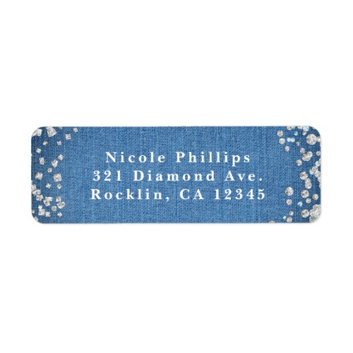 Denim  Diamonds Glam Scattered Bling Invitation Label