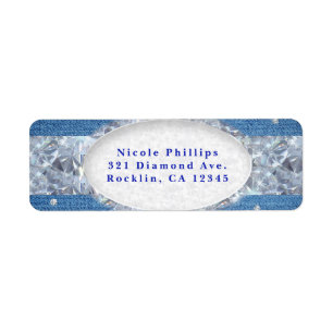 Denim & Diamonds Glam Scattered Bling Invitation Label