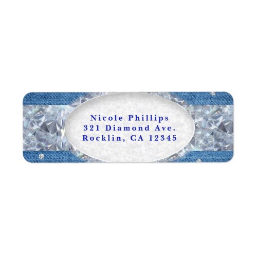 Denim  Diamonds Glam Scattered Bling Invitation Label