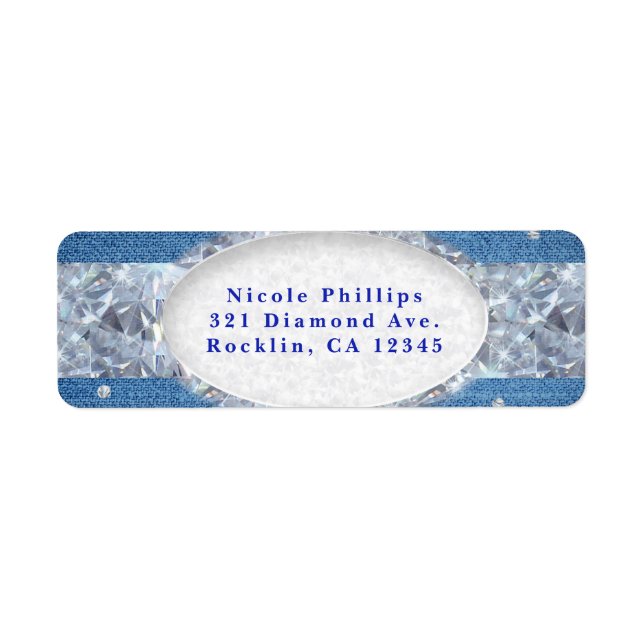 Denim & Diamonds Glam Scattered Bling Invitation Label (Front)
