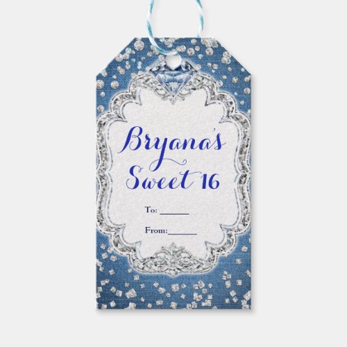 Denim  Diamonds Glam Scattered Bling Party Favor Gift Tags