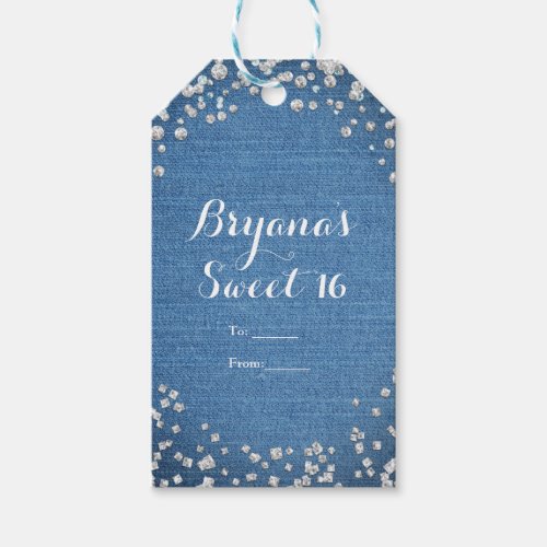 Denim  Diamonds Glam Scattered Bling Party Favor Gift Tags