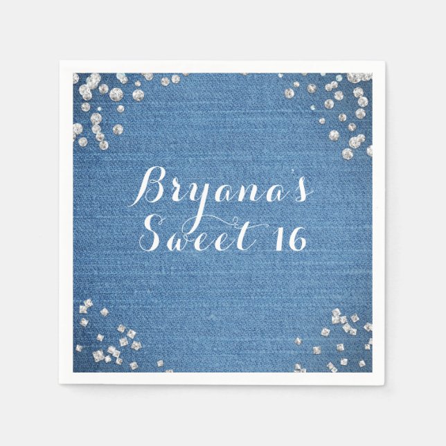 Denim & Diamonds Glam Scattered Bling Party Napkins (Front)