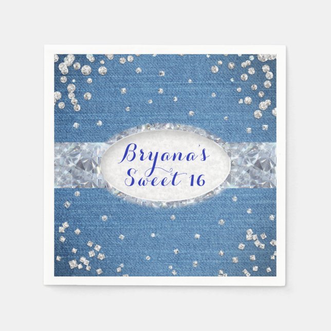 Denim & Diamonds Glam Scattered Bling Party Paper Napkins (Front)