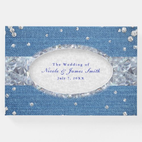 Denim  Diamonds Glam Scattered Bling Wedding Guest Book