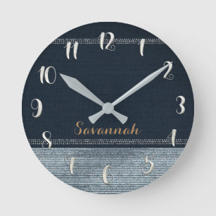Denim & Diamonds Glam Sequins Glitter Personalized Round Clock