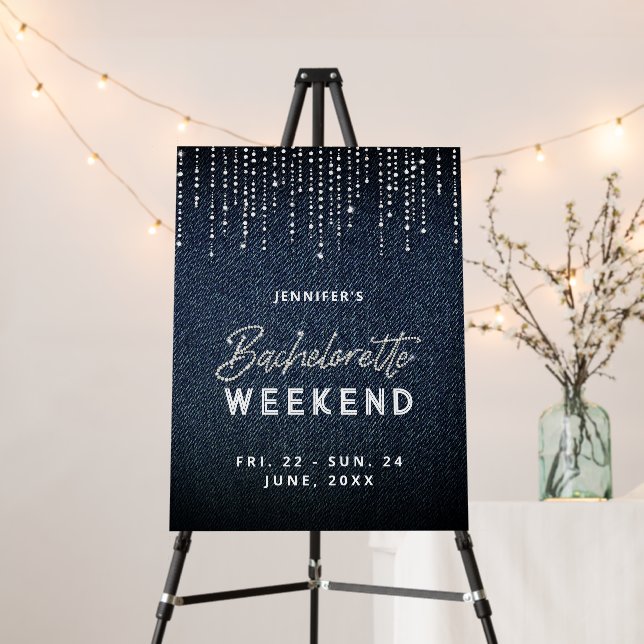 Denim Diamonds Glitter Bachelorette Welcome Sign (In Situ (Stand))