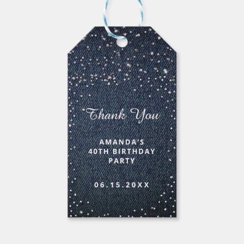 Denim Diamonds Glitter Birthday Party Personalized Gift Tags