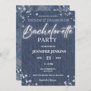 Denim Diamonds Glitter Bling Elegant Bachelorette Invitation