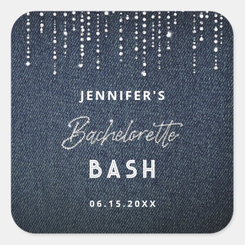 Denim Diamonds Glitter Dripping Bachelorette Party Square Sticker