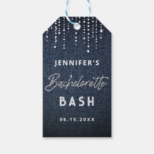 Denim Diamonds Glitter Drippings Navy Bachelorette Gift Tags