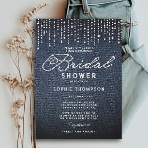 Denim Diamonds Glitter Drips Elegant Bridal Shower Invitation