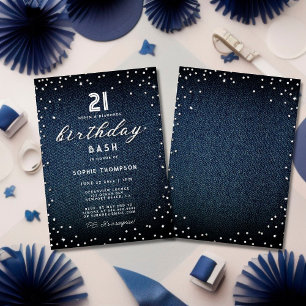 Denim Diamonds Glitter Elegant 21st Birthday Party Invitation