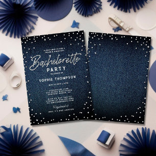 Denim Diamonds Glitter Elegant Bachelorette Party Invitation