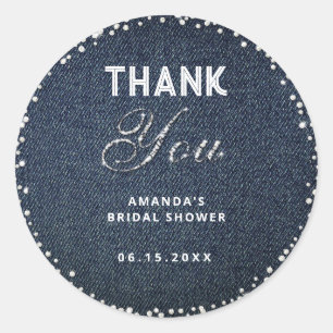 Denim Diamonds Glitter Rhinestone Bridal Thank You Classic Round Sticker