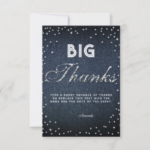 Denim Diamonds Glitter Rhinestones Chic Big Thanks Thank You Card