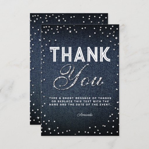 Denim Diamonds Glitter Rhinestones Chic Thank You | Zazzle