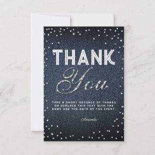 Denim Diamonds Glitter Rhinestones Chic Thank You Card