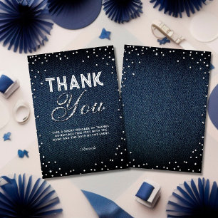 Denim Diamonds Glitter Rhinestones Navy Thank You Card