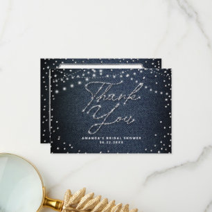 Denim Diamonds Glitter Rustic Lights Thank You Card