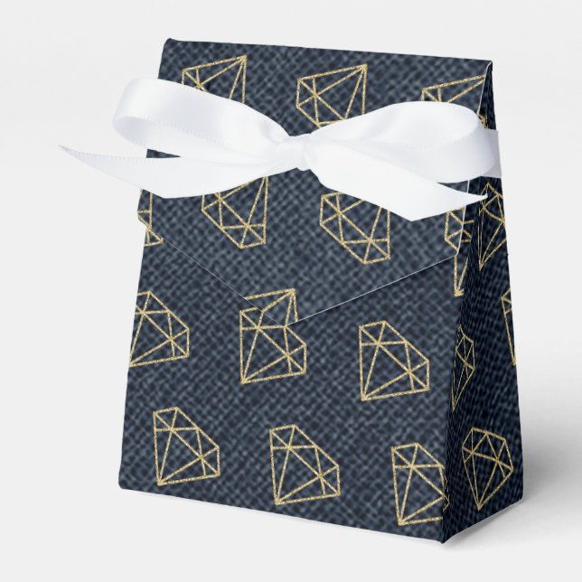 Denim & Diamonds Gold & Blue Glam Party Favor Boxes (Front Side)
