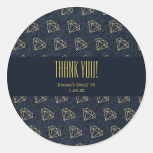 Denim & Diamonds Gold & Blue Glam Party Favor Classic Round Sticker