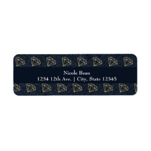 Denim & Diamonds Gold & Blue Glam Party Label