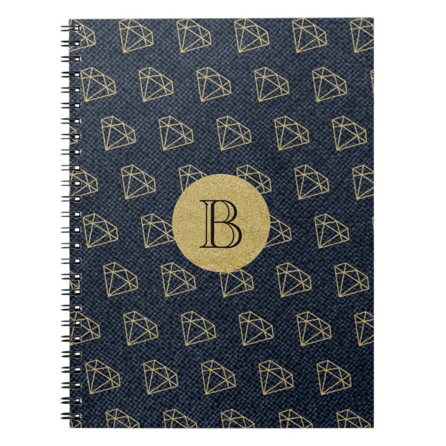 Denim & Diamonds Gold & Blue Glamour Bling Notebook (Front)