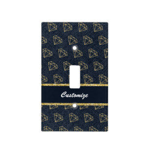 Denim & Diamonds Gold & Blue Glamour Light Switch Cover