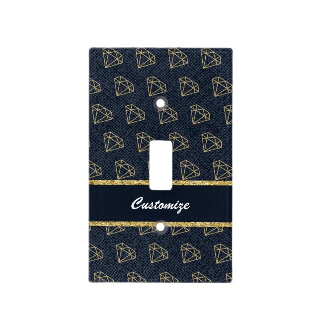 Denim & Diamonds Gold & Blue Glamour Light Switch Cover (Front)