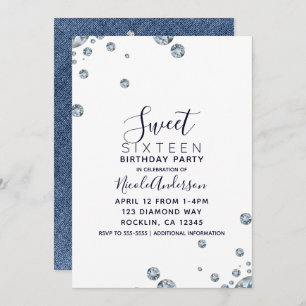 Denim & Diamonds Jean Birthday Sweet 16 Party Invitation