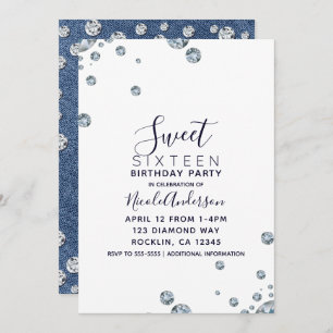Denim & Diamonds Jean Birthday Sweet 16 Party Invitation