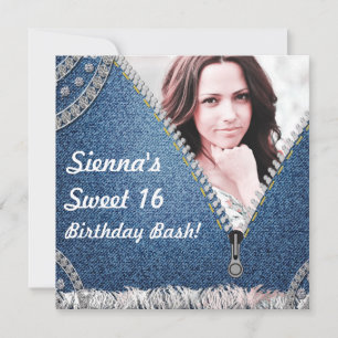 Denim & Diamonds Jeans Birthday Photo Invitation