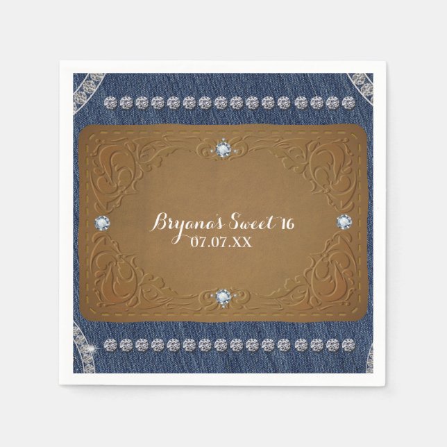 Denim & Diamonds Jeans Label Glam Party Napkins (Front)