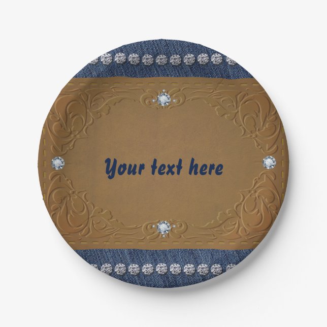 Denim & Diamonds Jeans Label Glam Party Paper Plates (Front)