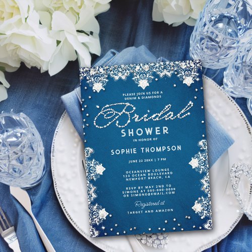 Denim Diamonds Lace Jeans Modern Bridal Shower Invitation