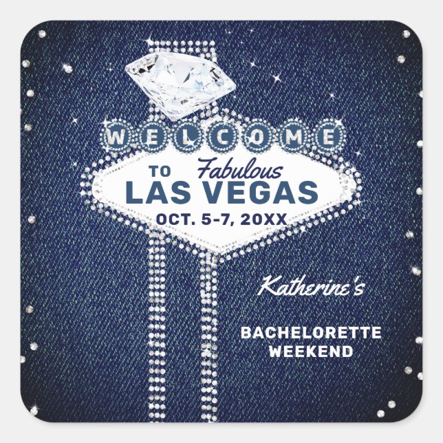 Denim Diamonds Las Vegas Thanks Bachelorette Party Square Sticker (Front)