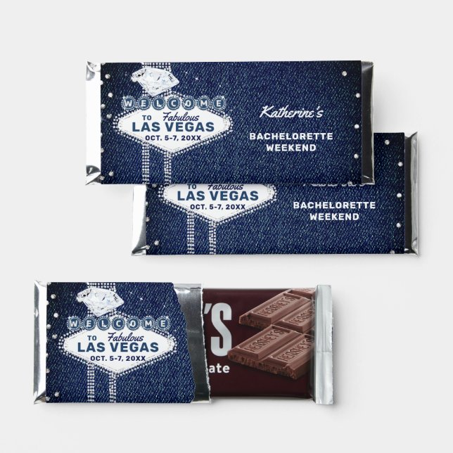 Denim Diamonds Las Vegas Trip Bachelorette Party Hershey Bar Favors (Front)