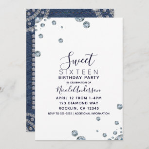 Denim & Diamonds Leather Birthday Sweet 16 Party Invitation