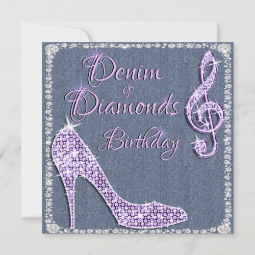 Denim  Diamonds Lilac 25th Birthday Invitation