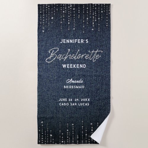 Denim Diamonds Modern Bachelorette Weekend Beach Towel