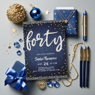 Denim Diamonds Modern Glam Classy 40th Birthday Invitation
